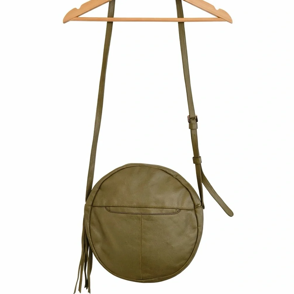 HOBO Olive Green Round Leather Crossbody Zippered Bag - Picture 2 of 9
